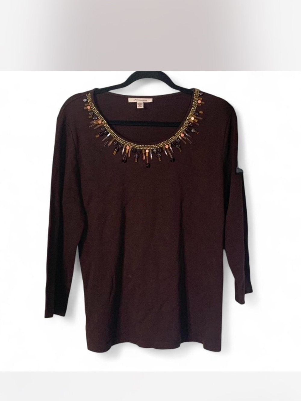 Retro Witchy JM Collection Beaded Scoop Neck Long Sleeve Top size L